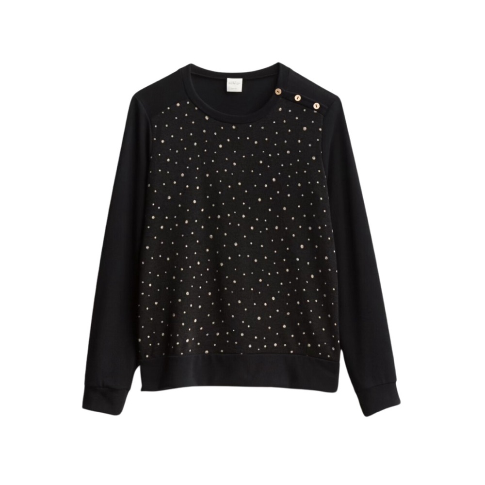 Black Polka Dots Sweater Small Shoulder Button Detail